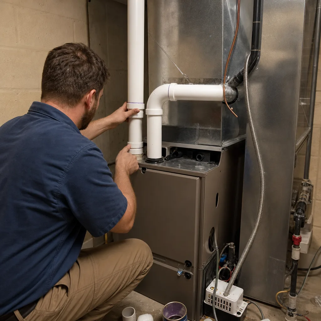 HVAC technician performing professional furnace repair and maintenance